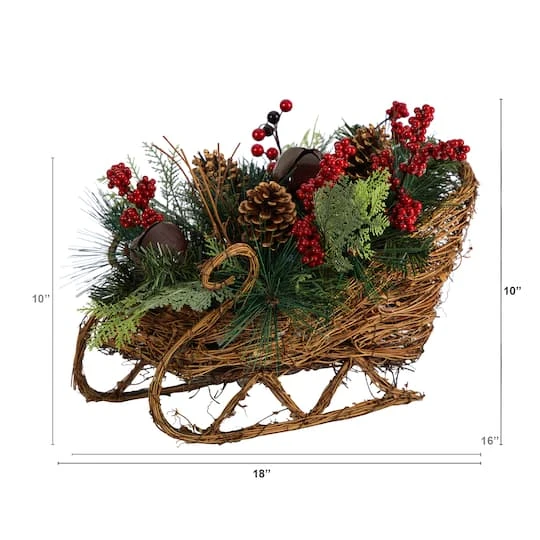 18" Sleigh Pinecones & Berries Artificial Christmas Arrangement 5 18" Sleigh Pinecones & Berries Artificial Christmas Arrangement - Image 5