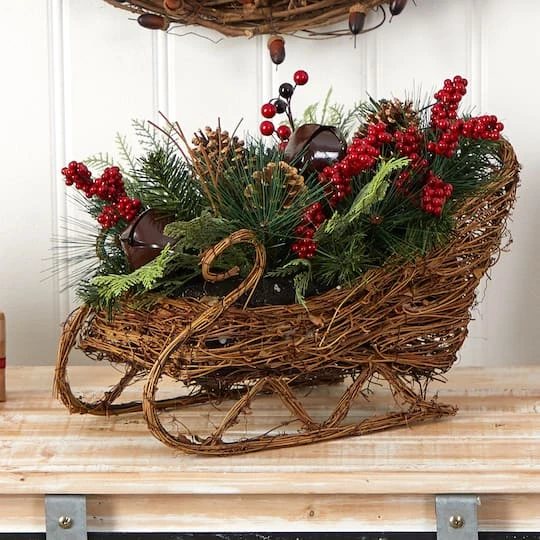 18" Sleigh Pinecones & Berries Artificial Christmas Arrangement 3 18" Sleigh Pinecones & Berries Artificial Christmas Arrangement - Image 3