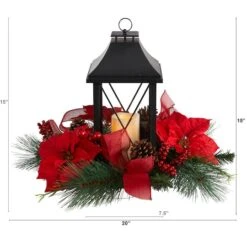 15" Red Poinsettia, Pinecone & Greenery Lantern With LED Candle Artificial Christmas Arrangement -Northlight Decor Store D479085S 2