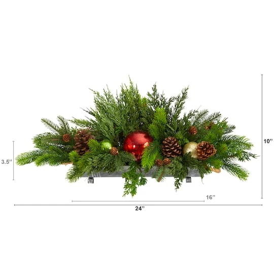 24" Cedar Pine, Pinecones & Ornaments Artificial Christmas Arrangement In Tin Vase 7 24" Cedar Pine, Pinecones & Ornaments Artificial Christmas Arrangement In Tin Vase - Image 7