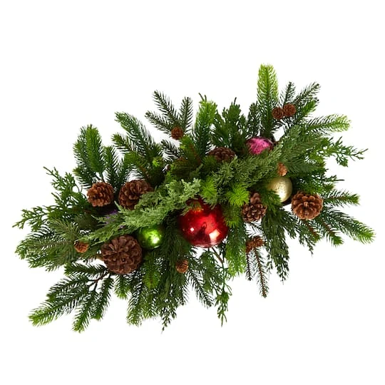 24" Cedar Pine, Pinecones & Ornaments Artificial Christmas Arrangement In Tin Vase 5 24" Cedar Pine, Pinecones & Ornaments Artificial Christmas Arrangement In Tin Vase - Image 5