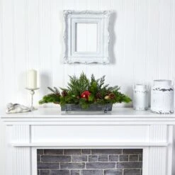 24" Cedar Pine, Pinecones & Ornaments Artificial Christmas Arrangement In Tin Vase 9 24" Cedar Pine, Pinecones & Ornaments Artificial Christmas Arrangement In Tin Vase -Northlight Decor Store D479089S 6