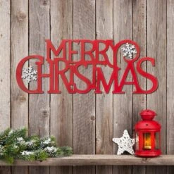 Glitzhome® 24" Red Merry Christmas Metal Wall Décor -Northlight Decor Store D479420S 2