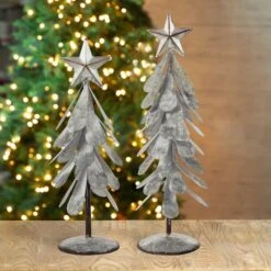 Glitzhome® Galvanized Metal Christmas Tree Table Décor Set 8 Glitzhome® Galvanized Metal Christmas Tree Table Décor Set -Northlight Decor Store D479432S 2