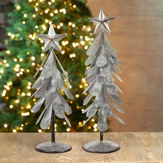 Glitzhome® Galvanized Metal Christmas Tree Table Décor Set 3 Glitzhome® Galvanized Metal Christmas Tree Table Décor Set - Image 3