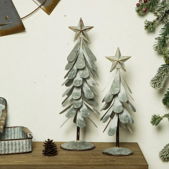 Glitzhome® Galvanized Metal Christmas Tree Table Décor Set 4 Glitzhome® Galvanized Metal Christmas Tree Table Décor Set - Image 4