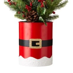 22" Pre-Lit Artificial Christmas Tree In Santa Belt Pot, Warm White LED Lights -Northlight Decor Store D479438S 5
