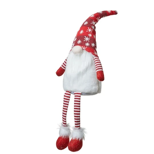 Glitzhome® 28" Fabric Christmas Gnome Shelf Sitter With Dangling Legs 1 Glitzhome® 28" Fabric Christmas Gnome Shelf Sitter With Dangling Legs