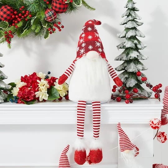 Glitzhome® 28" Fabric Christmas Gnome Shelf Sitter With Dangling Legs 3 Glitzhome® 28" Fabric Christmas Gnome Shelf Sitter With Dangling Legs - Image 3