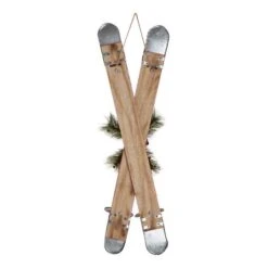 Glitzhome® 35" Red Wooden & Galvanized Ski Porch Décor -Northlight Decor Store D479466S 8
