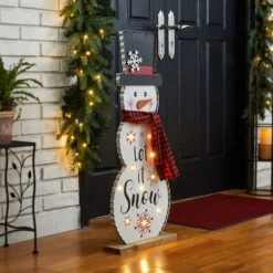 Glitzhome® 3ft. Lighted Wooden Christmas Snowman Porch Décor With Timer -Northlight Decor Store D479473S 3