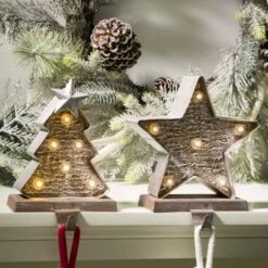 Glitzhome® 8" Marquee LED Christmas Tree & Star Wooden & Metal Stocking Holder Set 11 Glitzhome® 8" Marquee LED Christmas Tree & Star Wooden & Metal Stocking Holder Set -Northlight Decor Store D479484S 3