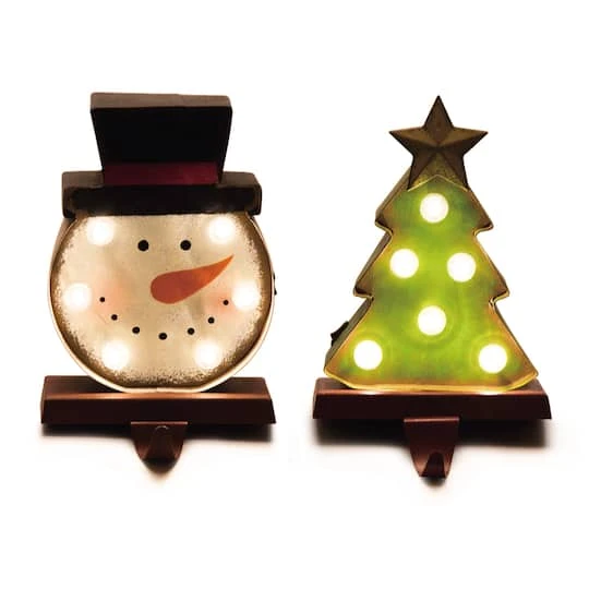 Glitzhome® 7" Marquee LED Snowman Head & Tree Stocking Holder Set 2 Glitzhome® 7" Marquee LED Snowman Head & Tree Stocking Holder Set - Image 2