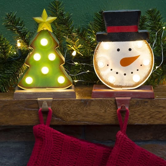 Glitzhome® 7" Marquee LED Snowman Head & Tree Stocking Holder Set 3 Glitzhome® 7" Marquee LED Snowman Head & Tree Stocking Holder Set - Image 3