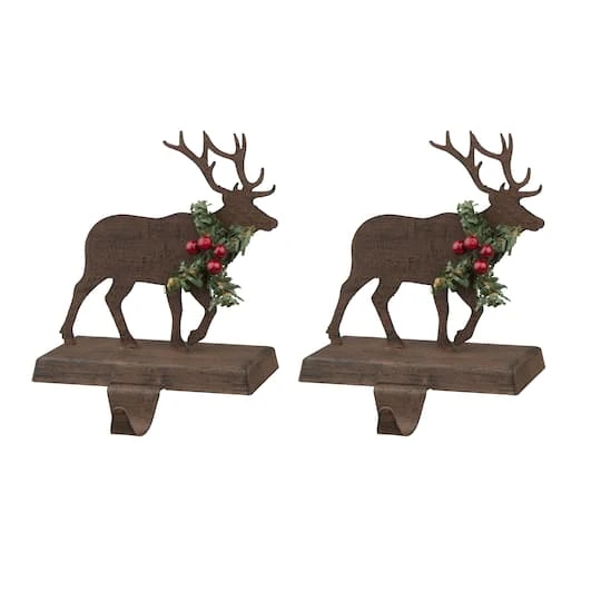 Glitzhome 7" Wooden & Metal Reindeer Stocking Holder 1 Glitzhome 7" Wooden & Metal Reindeer Stocking Holder