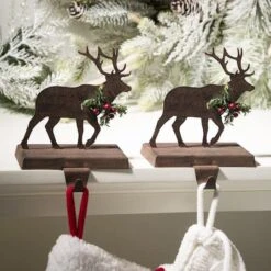 Glitzhome 7" Wooden & Metal Reindeer Stocking Holder 7 Glitzhome 7" Wooden & Metal Reindeer Stocking Holder -Northlight Decor Store D479495S 2