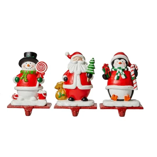 Glitzhome® 7" Santa, Snowman & Penguin Stocking Holder Set 2 Glitzhome® 7" Santa, Snowman & Penguin Stocking Holder Set - Image 2