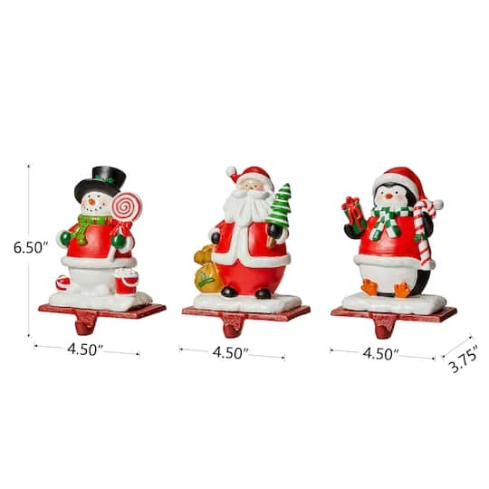 Glitzhome® 7" Santa, Snowman & Penguin Stocking Holder Set 6 Glitzhome® 7" Santa, Snowman & Penguin Stocking Holder Set - Image 6