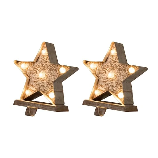 Glitzhome® 8" Marquee LED Star Wooden & Metal Stocking Holder Set 1 Glitzhome® 8" Marquee LED Star Wooden & Metal Stocking Holder Set