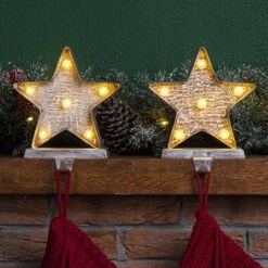 Glitzhome® 8" Marquee LED Star Wooden & Metal Stocking Holder Set 11 Glitzhome® 8" Marquee LED Star Wooden & Metal Stocking Holder Set -Northlight Decor Store D479504S 2