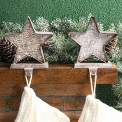 Glitzhome® 8" Marquee LED Star Wooden & Metal Stocking Holder Set 12 Glitzhome® 8" Marquee LED Star Wooden & Metal Stocking Holder Set -Northlight Decor Store D479504S 3