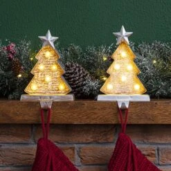 Glitzhome® 8" Marquee LED Wooden & Metal Christmas Tree Stocking Holder Set 11 Glitzhome® 8" Marquee LED Wooden & Metal Christmas Tree Stocking Holder Set -Northlight Decor Store D479507S 2
