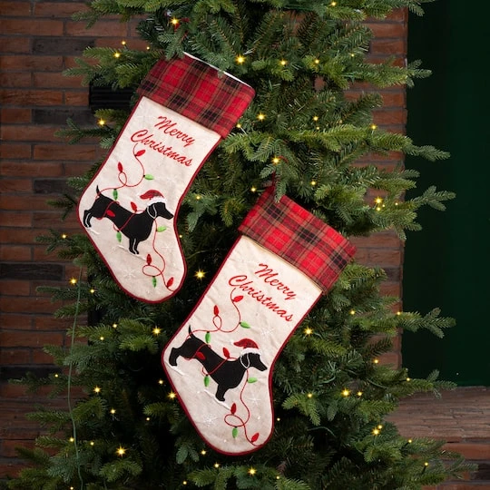 Glitzhome® 21" Merry Christmas Dachshund Stocking, Set Of 2 3 Glitzhome® 21" Merry Christmas Dachshund Stocking, Set Of 2 - Image 3