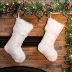 Glitzhome® 21" White Plush Stocking, Set Of 2 -Northlight Decor Store D479592S 2