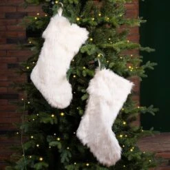 Glitzhome® 21" White Plush Stockings, 2ct. -Northlight Decor Store D479593S 3