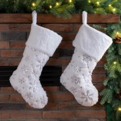 Glitzhome® 21" White Plush Snowflake Stocking, Set Of 2 -Northlight Decor Store D479595S 2