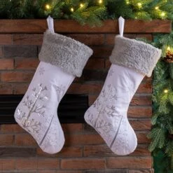 Glitzhome® 21" White Fleece Stocking With Christmas Tree & Snowflake, 2ct. 10 Glitzhome® 21" White Fleece Stocking With Christmas Tree & Snowflake, 2ct. -Northlight Decor Store D479598S 2