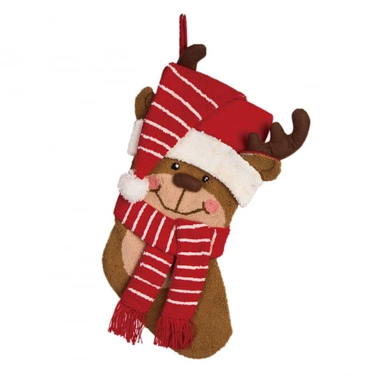 Glitzhome® 19" 3D Reindeer Hooked Stocking 2 Glitzhome® 19" 3D Reindeer Hooked Stocking - Image 2
