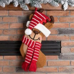 Glitzhome® 19" 3D Reindeer Hooked Stocking 5 Glitzhome® 19" 3D Reindeer Hooked Stocking -Northlight Decor Store D479626S 2