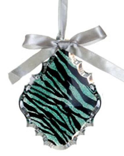 Teal Green & Black Glitter Zebra Print Teardrop Prism Ornament 2 Teal Green & Black Glitter Zebra Print Teardrop Prism Ornament - Image 2
