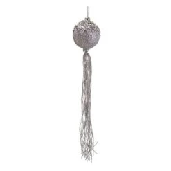 12" Glitter Silver Christmas Ball Ornament With Tassels