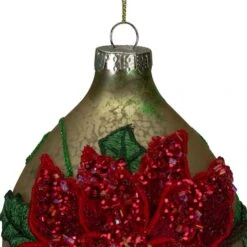 Northlight 6.5" Glitter Red & Gold Poinsettia Glass Finial Christmas Ornament -Northlight Decor Store D491078S 2