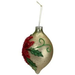 Northlight 6.5" Glitter Red & Gold Poinsettia Glass Finial Christmas Ornament -Northlight Decor Store D491078S 3