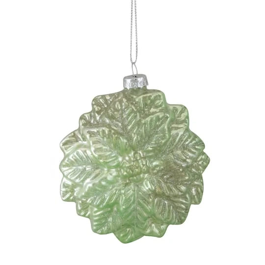 Northlight 4" Glittered Green Poinsettia Flower Glass Christmas Ornament 2 Northlight 4" Glittered Green Poinsettia Flower Glass Christmas Ornament - Image 2