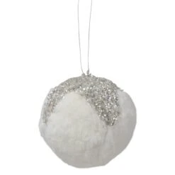 Northlight 4.25" White And Silver Faux Fur Ball Ornament -Northlight Decor Store D491130S 2