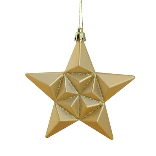 12ct. 5" Glitter & Matte Vegas Gold Shatterproof Christmas Star Ornaments 2 12ct. 5" Glitter & Matte Vegas Gold Shatterproof Christmas Star Ornaments - Image 2