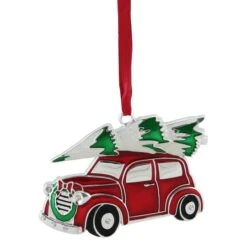 Northlight 3" Red & White Car With Tree Christmas Ornament