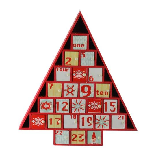 Northlight 14.5" Red Tree Shaped Christmas Advent Calendar Decoration 1 Northlight 14.5" Red Tree Shaped Christmas Advent Calendar Decoration