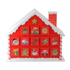 Northlight 10.25" Red & White Advent House With Chimney Storage Box