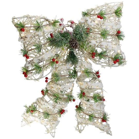 Northlight 20" White Rattan Berry & Pinecone Christmas Bow 2 Northlight 20" White Rattan Berry & Pinecone Christmas Bow - Image 2