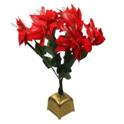 Northlight 20" Red & Green Pre-Lit Fiber Optic Poinsettia Christmas Plant -Northlight Decor Store D491558S 2