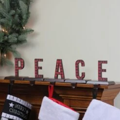 Northlight 6" Red & Black Buffalo Plaid Peace Christmas Stocking Holder Set -Northlight Decor Store D491599S 3