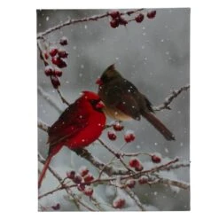 Northlight Lighted Red Cardinals & Berries Christmas Canvas Wall Art