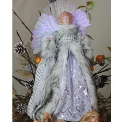 Northlight 16" Lighted Fiber Optic Angel In Silver Gingham Coat Tree Topper -Northlight Decor Store D491629S 3