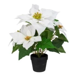 Northlight 14.5" Potted White Artificial Christmas Poinsettia Flower Plant