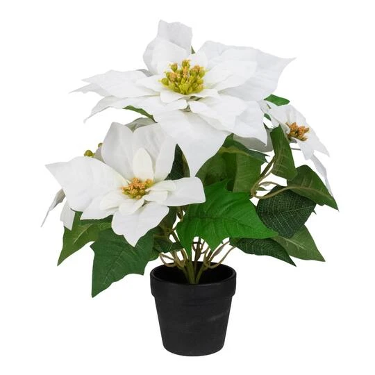 Northlight 14.5" Potted White Artificial Christmas Poinsettia Flower Plant 1 Northlight 14.5" Potted White Artificial Christmas Poinsettia Flower Plant